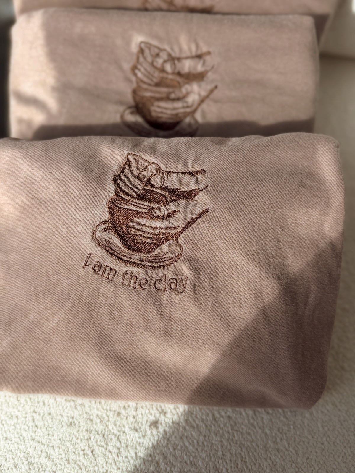 I Am The Clay hand-embroidered tee in Espresso